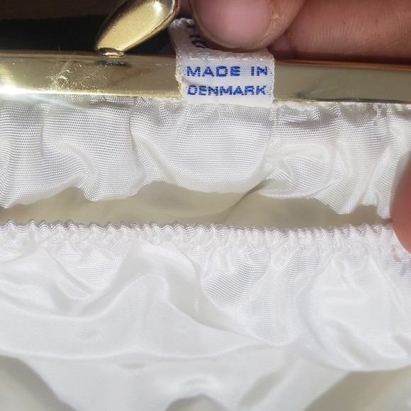 Sapphire clutch purse - small evening bag w/white satin - Sorina made in Denmark - Picture 5 of 8